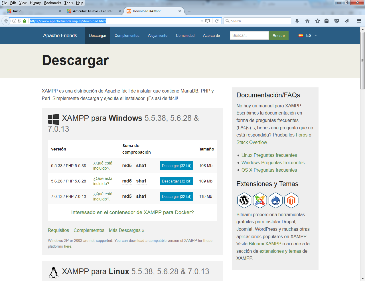Sampp descargas Página de descargas de Xampp